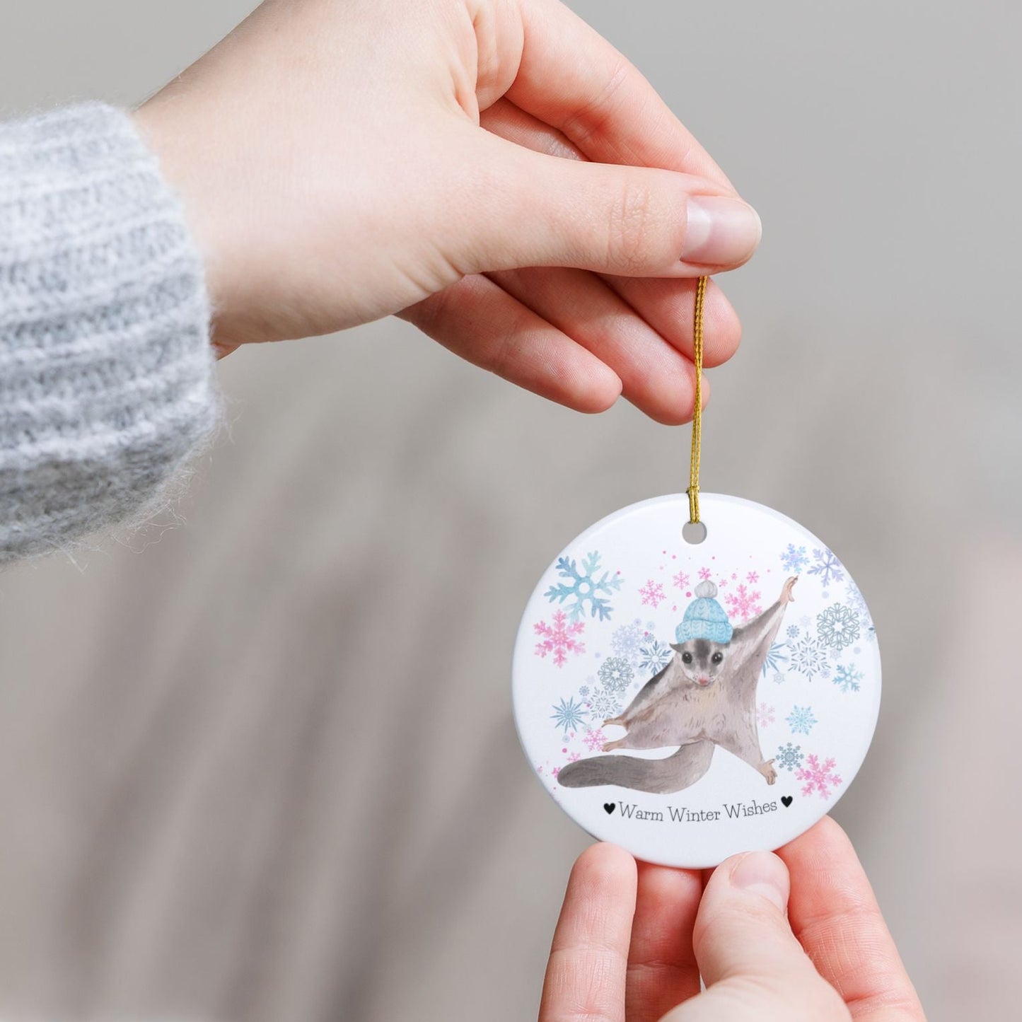 Warm Winter Wishes Sugar Glider Ceramic Ornament