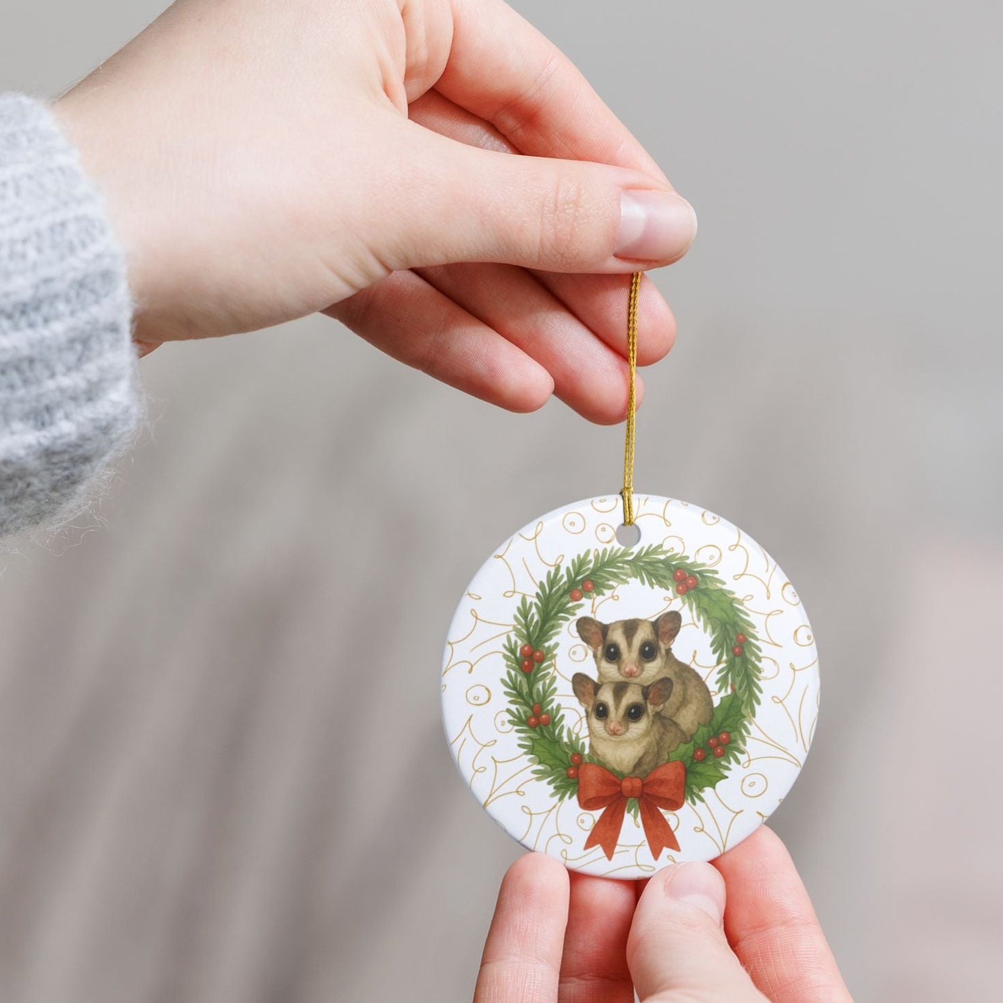 Timeless Sugar Glider Wreath Ceramic Ornament
