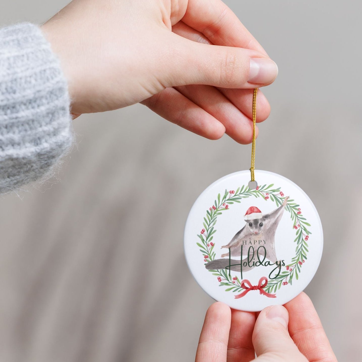 Happy Holidays Sugar Glider Wreath Ornament