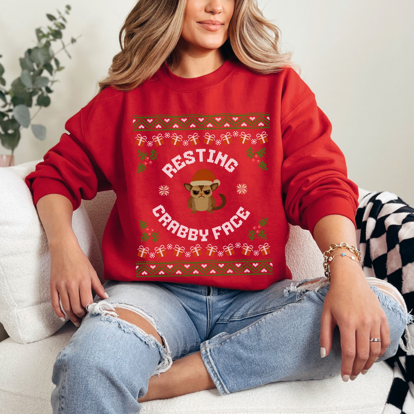 Resting Crabby Face – Faux Knit Sugar Glider Christmas Sweater