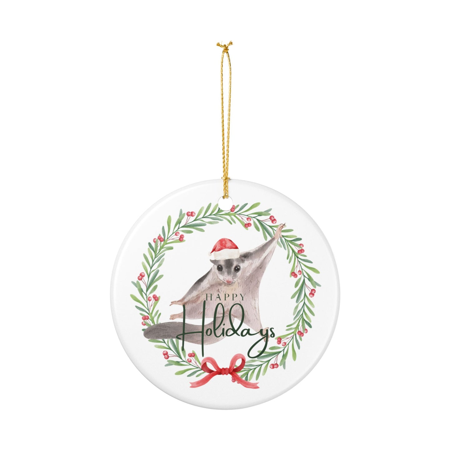 Happy Holidays Sugar Glider Wreath Ornament