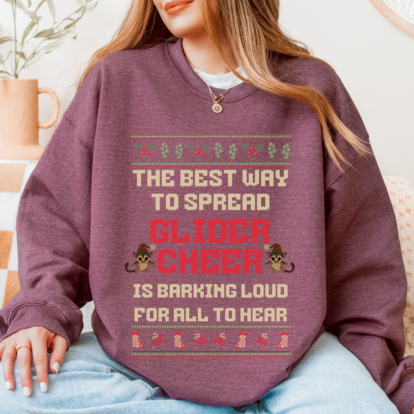Spread Glider Cheer – Faux Knit Sugar Glider Christmas Sweater
