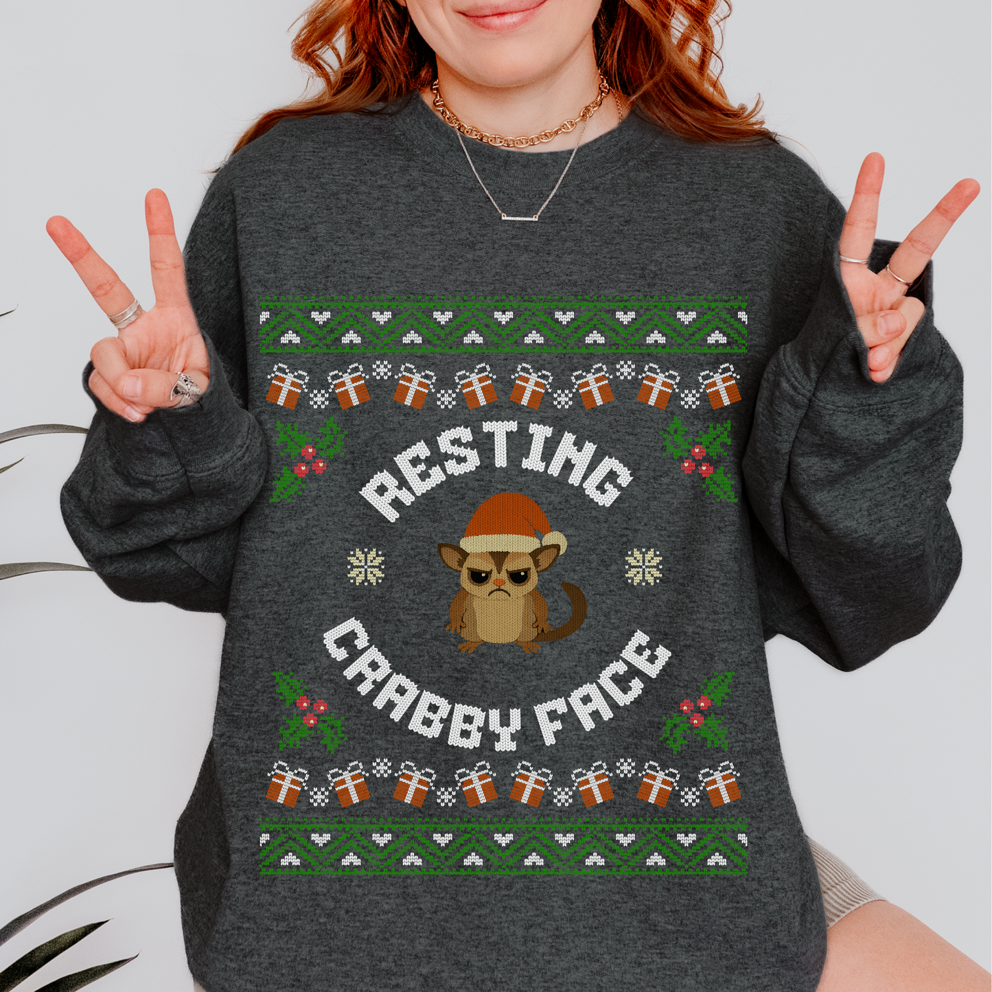 Resting Crabby Face – Faux Knit Sugar Glider Christmas Sweater