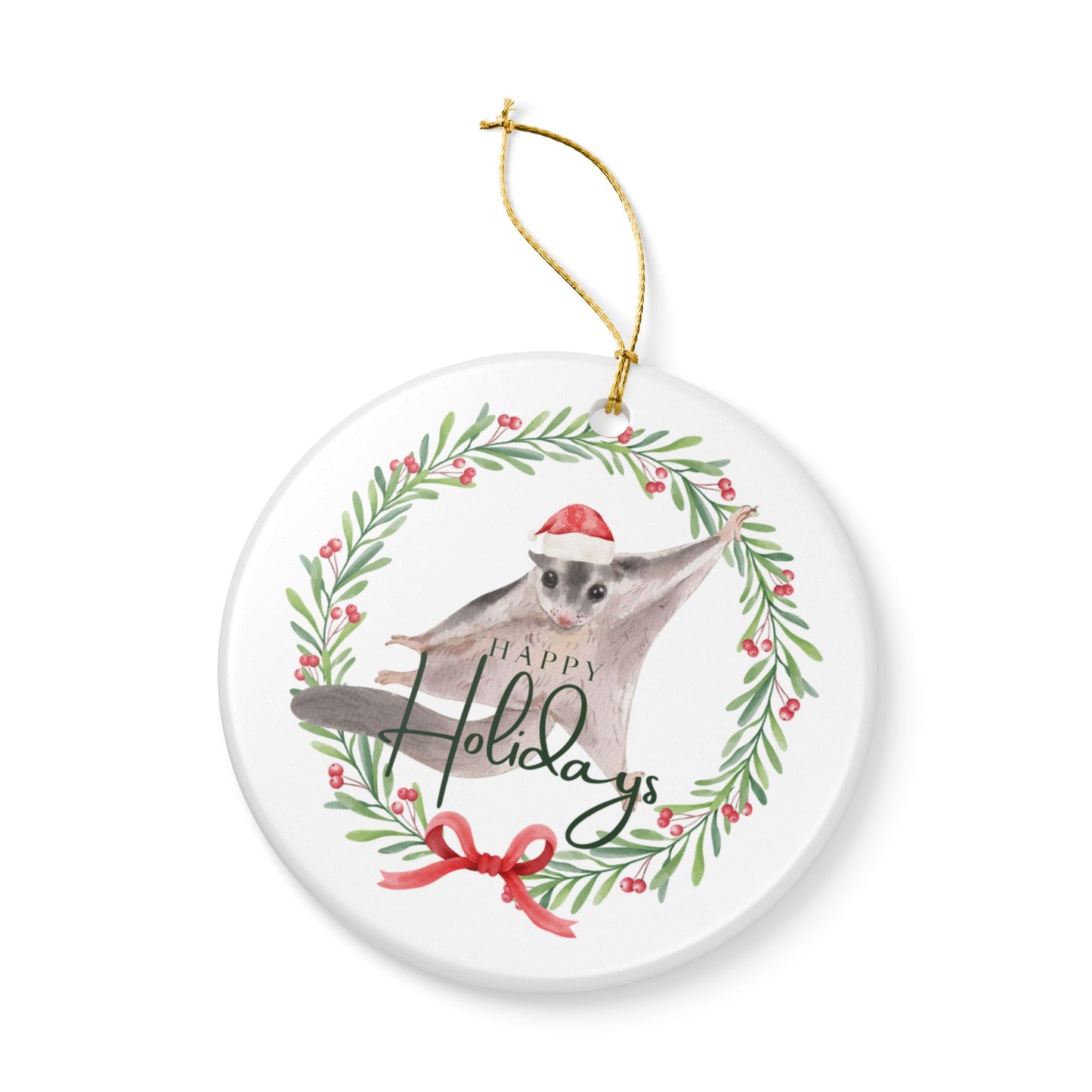 Happy Holidays Sugar Glider Wreath Ornament