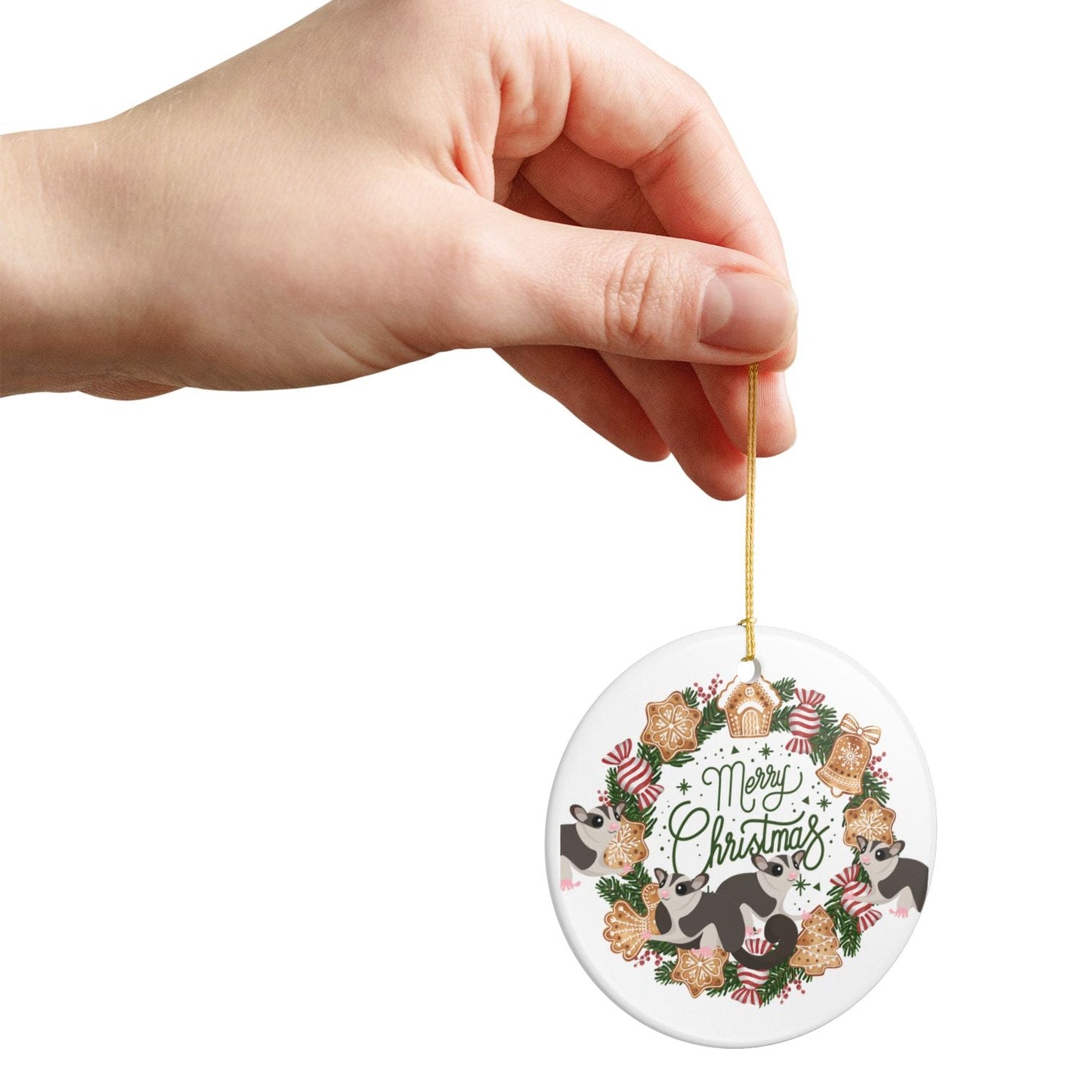 Merry Christmas Sugar Glider Ceramic Ornament