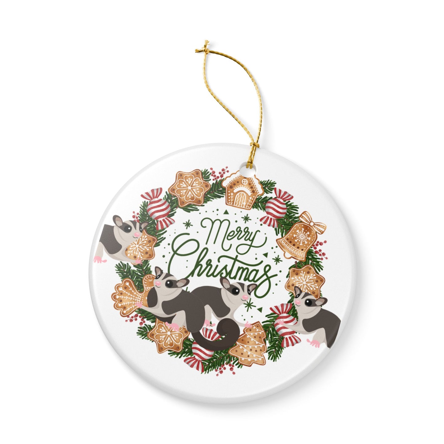Merry Christmas Sugar Glider Ceramic Ornament