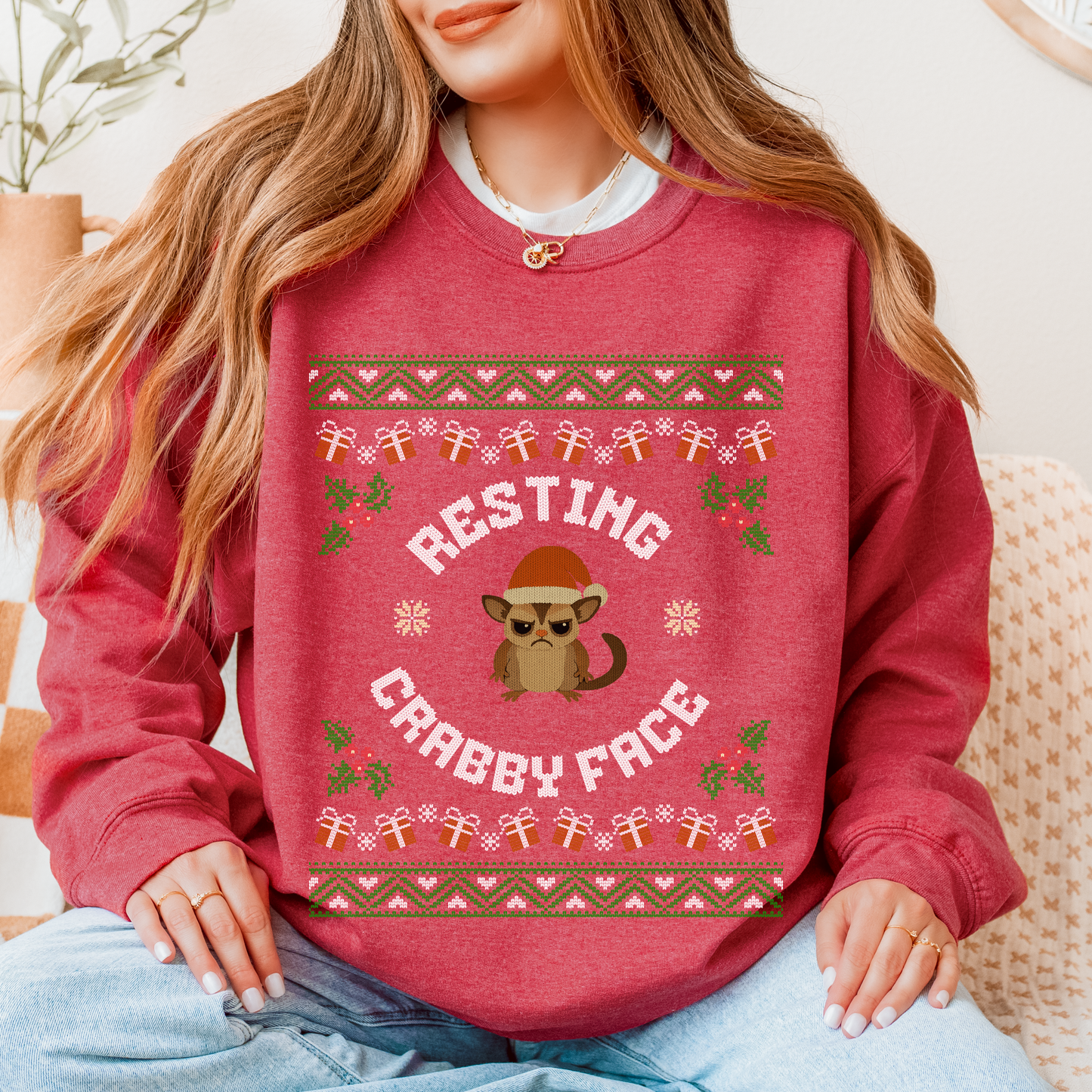 Resting Crabby Face – Faux Knit Sugar Glider Christmas Sweater