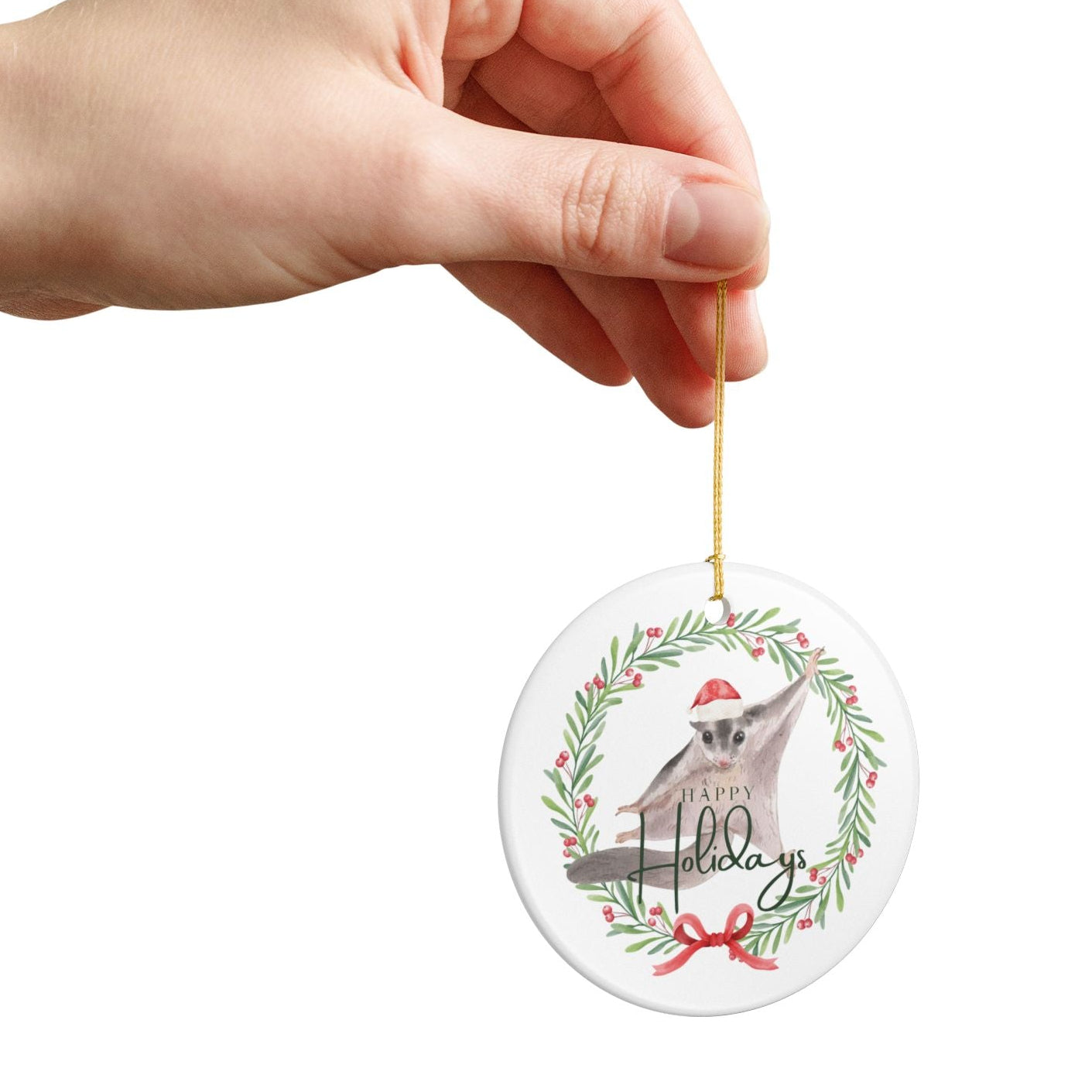 Happy Holidays Sugar Glider Wreath Ornament
