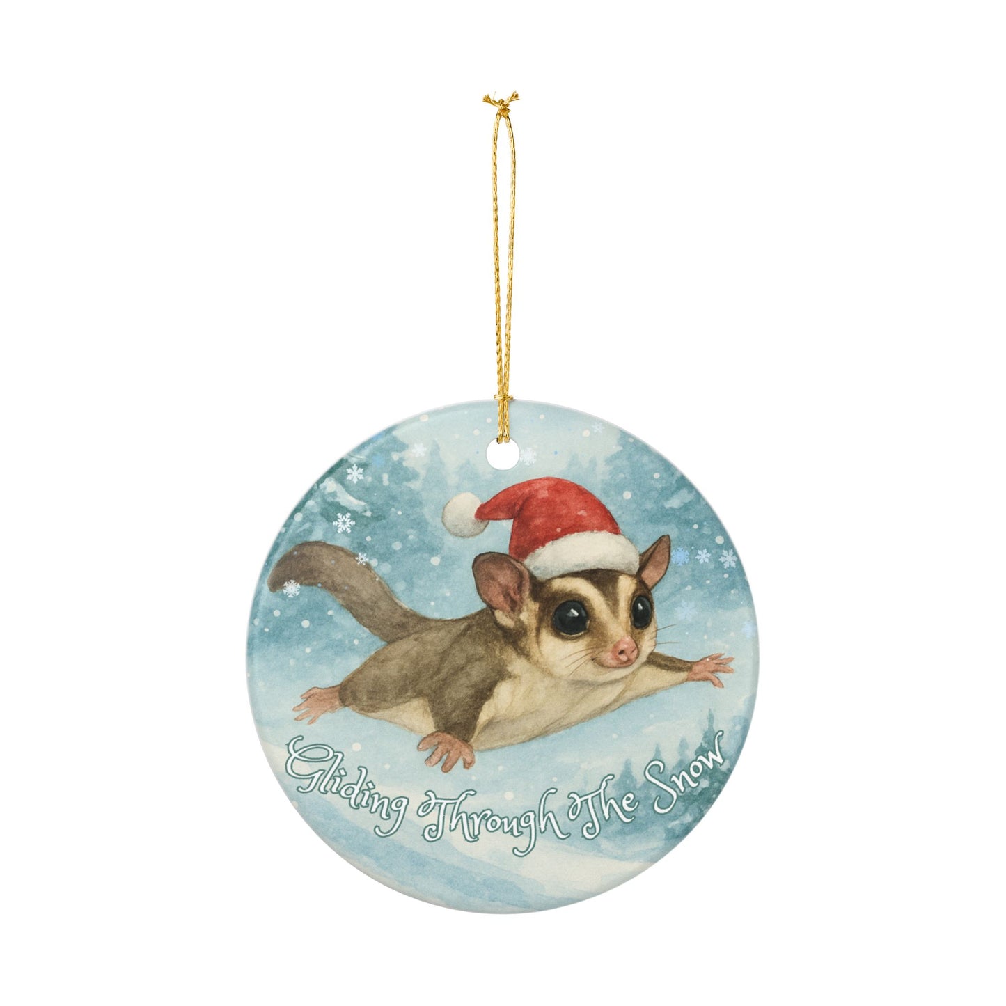 Gliding Through the Snow Sugar Glider Ceramic Ornament