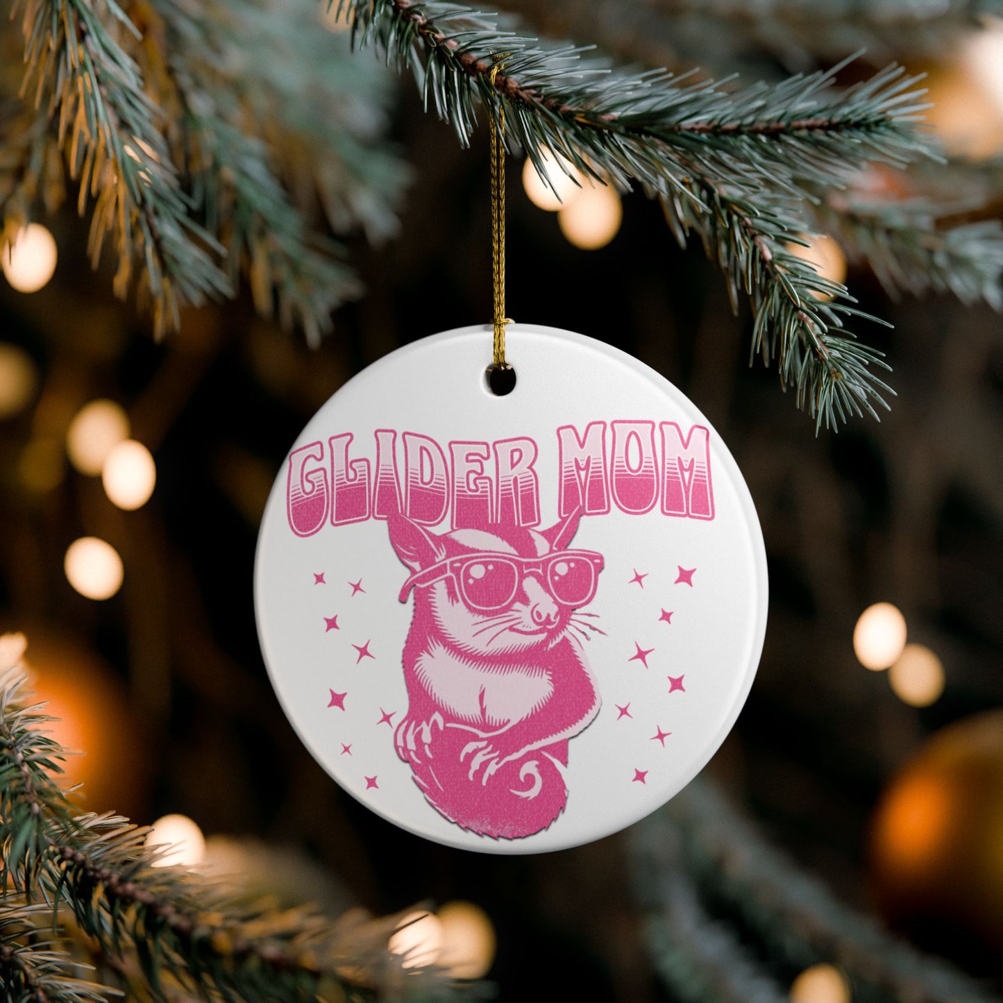 Glider Mom Retro Sugar Glider Ceramic Ornament