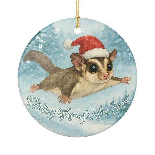 Gliding Through the Snow Sugar Glider Ceramic Ornament