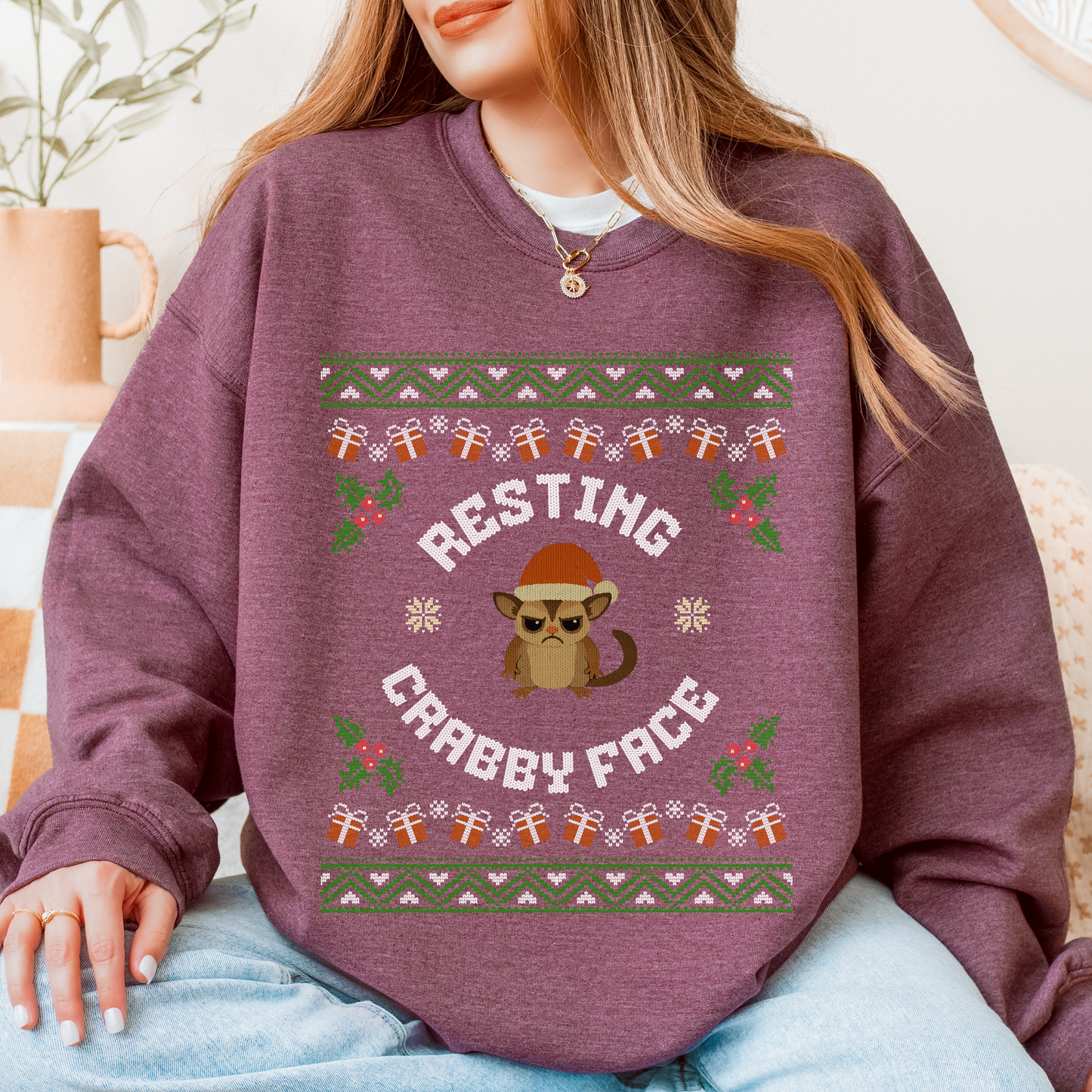 Resting Crabby Face – Faux Knit Sugar Glider Christmas Sweater