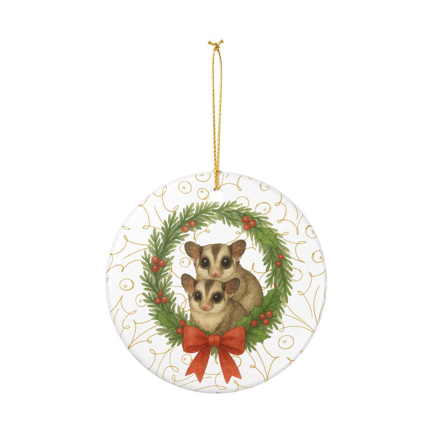 Timeless Sugar Glider Wreath Ceramic Ornament