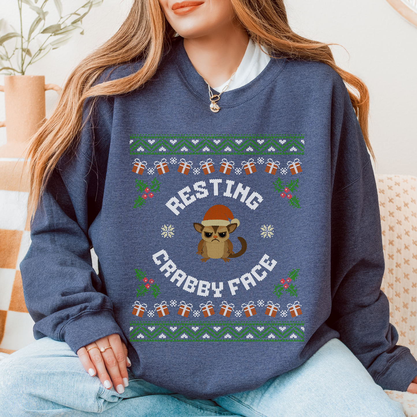 Resting Crabby Face – Faux Knit Sugar Glider Christmas Sweater