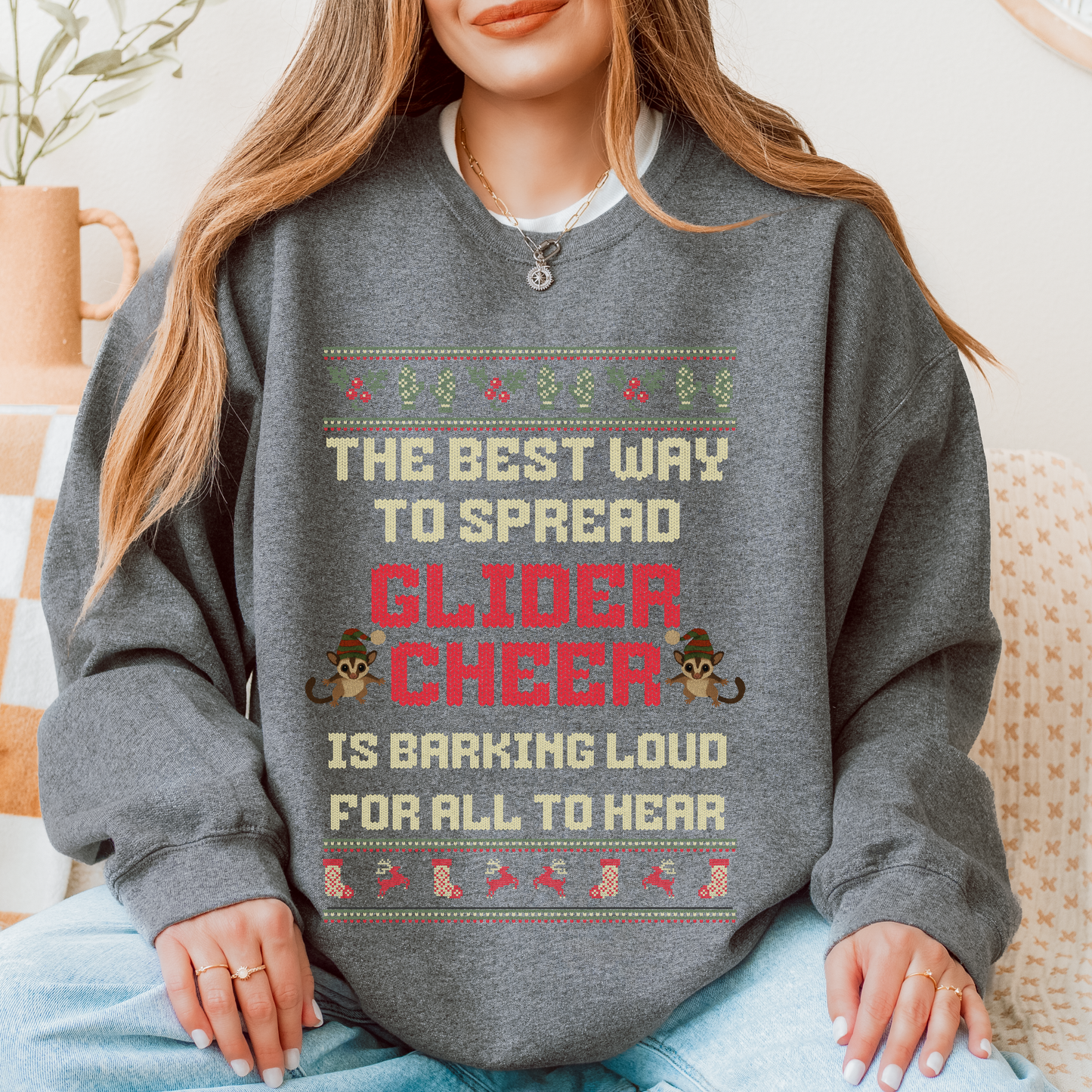 Spread Glider Cheer – Faux Knit Sugar Glider Christmas Sweater