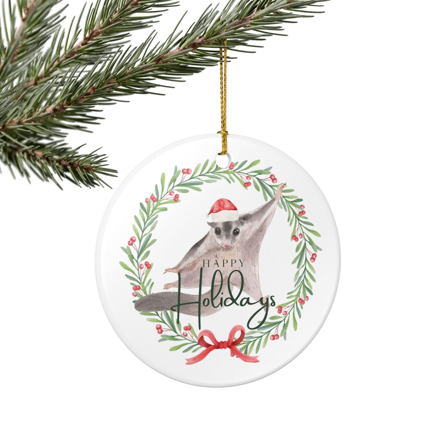 Happy Holidays Sugar Glider Wreath Ornament