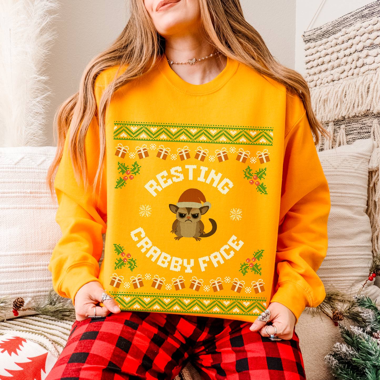 Resting Crabby Face – Faux Knit Sugar Glider Christmas Sweater