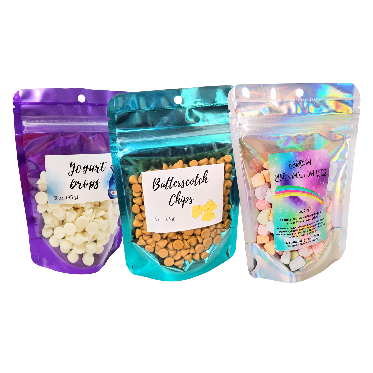 Sweet Indulgence Treat Trio (Yoggies, Butterscotch Chips, Rainbow Marshmallows)