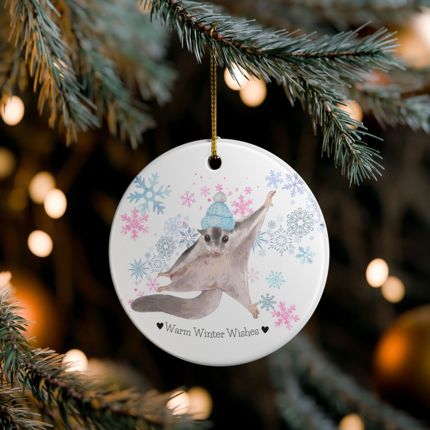 Warm Winter Wishes Sugar Glider Ceramic Ornament
