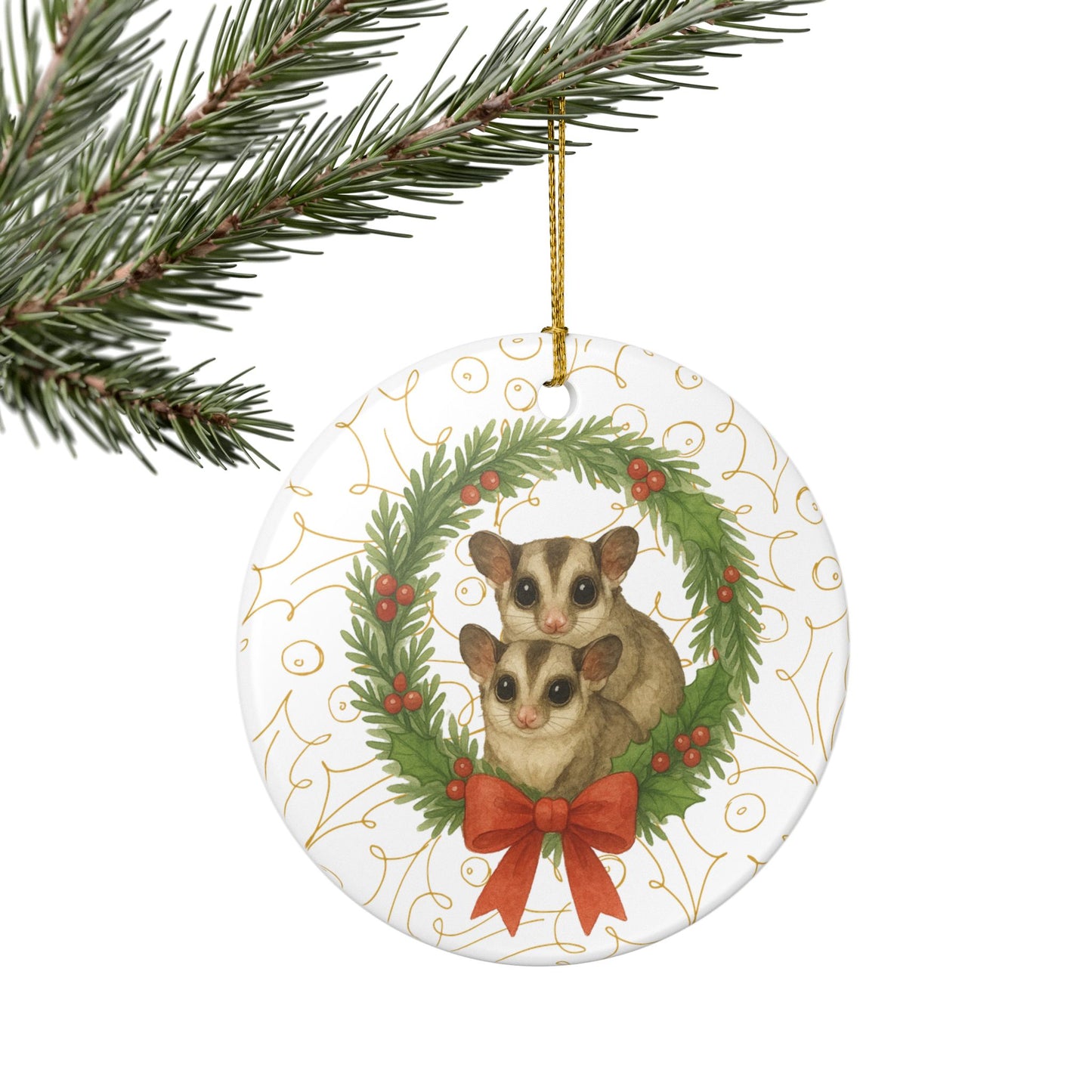 Timeless Sugar Glider Wreath Ceramic Ornament