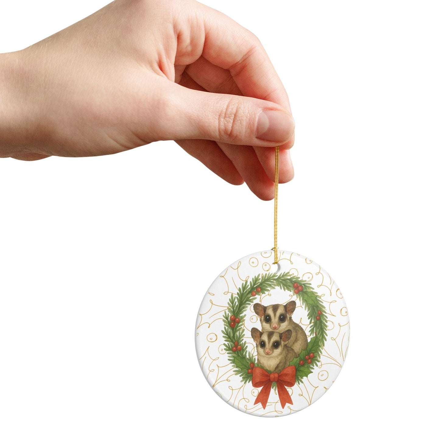 Timeless Sugar Glider Wreath Ceramic Ornament