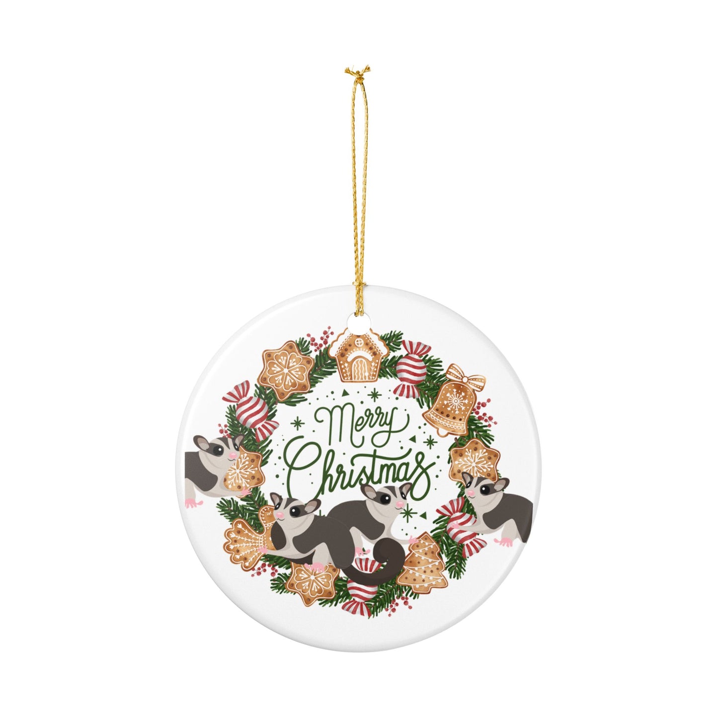 Merry Christmas Sugar Glider Ceramic Ornament