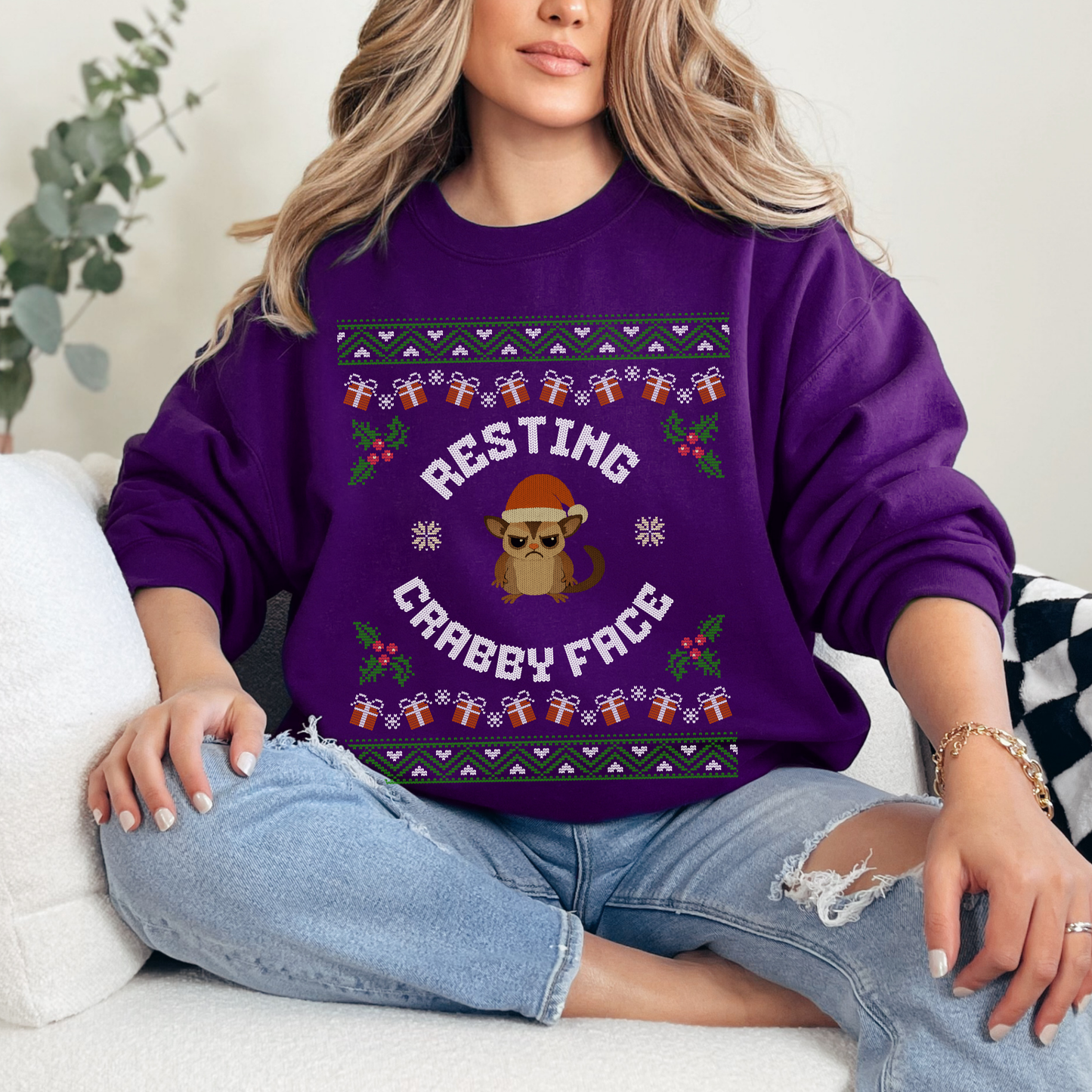 Resting Crabby Face – Faux Knit Sugar Glider Christmas Sweater