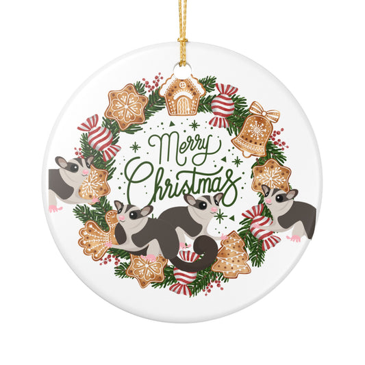 Merry Christmas Sugar Glider Ceramic Ornament