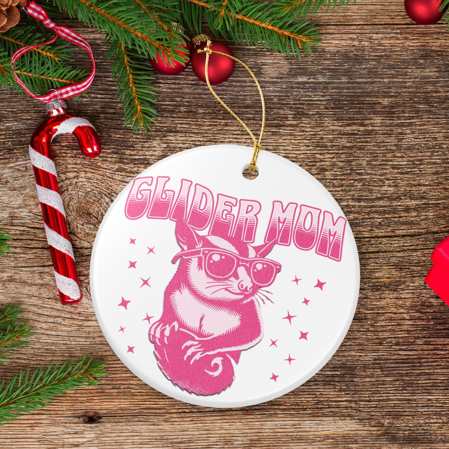 Glider Mom Retro Sugar Glider Ceramic Ornament