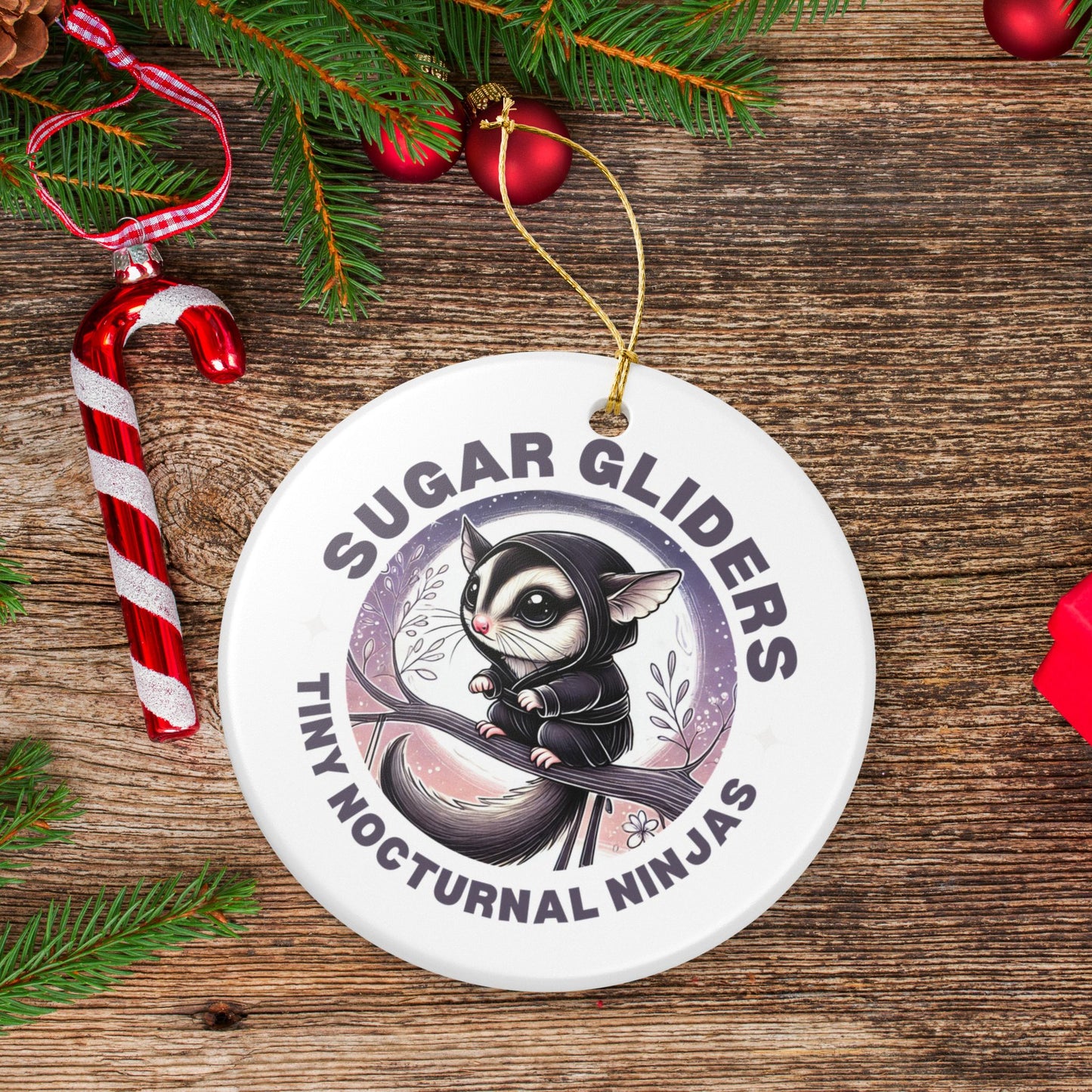 Tiny Nocturnal Ninjas Sugar Glider Ceramic Ornament
