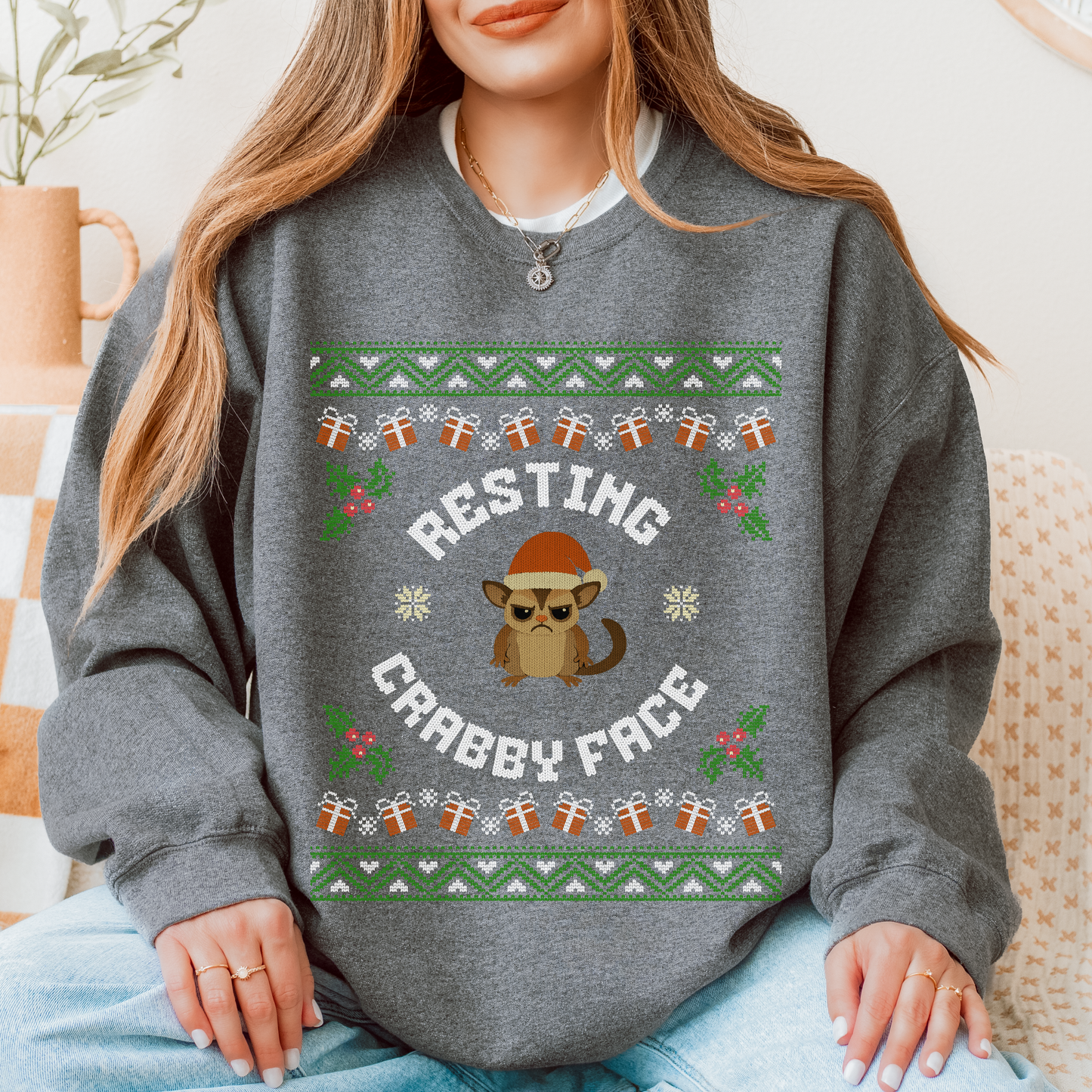 Resting Crabby Face – Faux Knit Sugar Glider Christmas Sweater