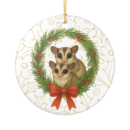 Timeless Sugar Glider Wreath Ceramic Ornament