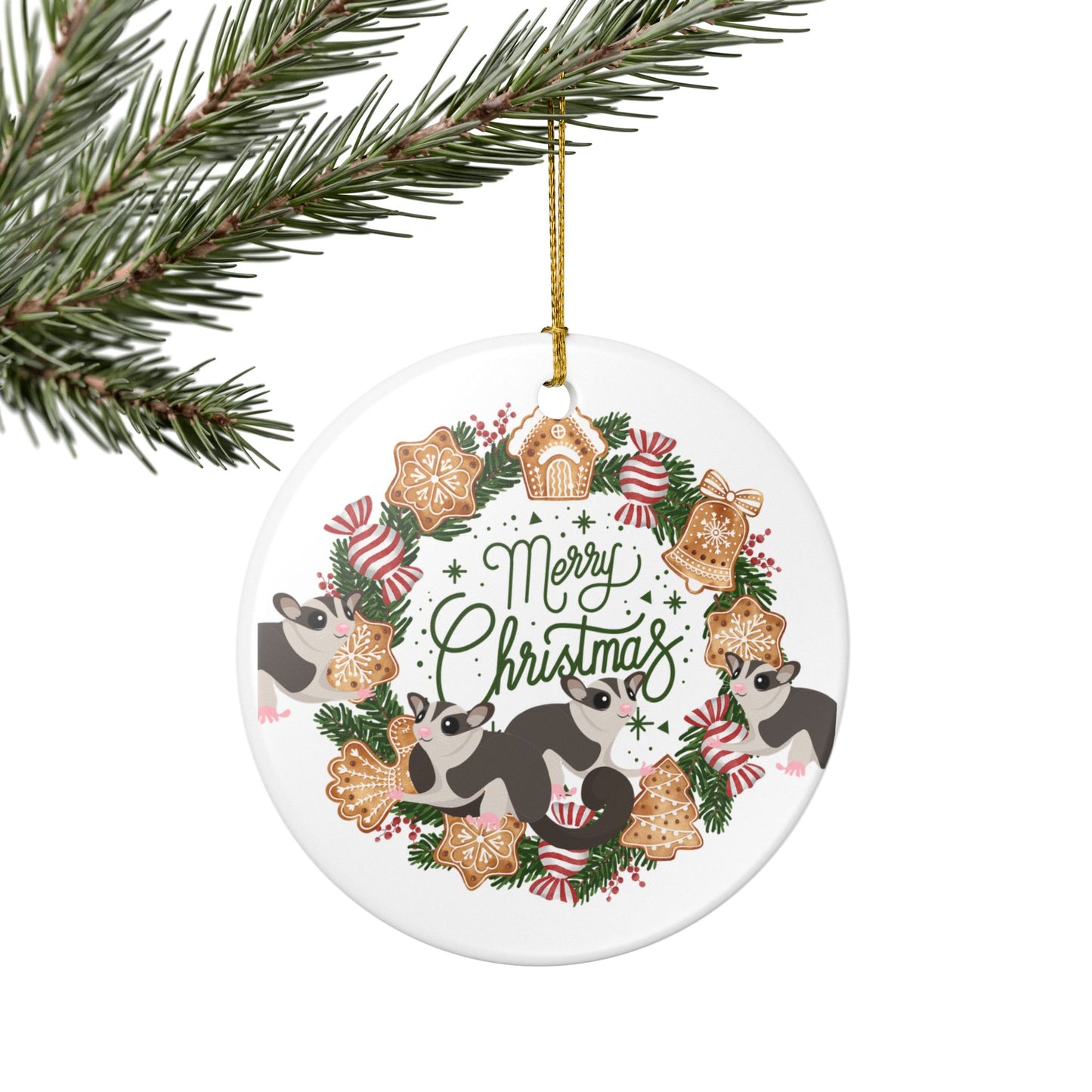 Merry Christmas Sugar Glider Ceramic Ornament