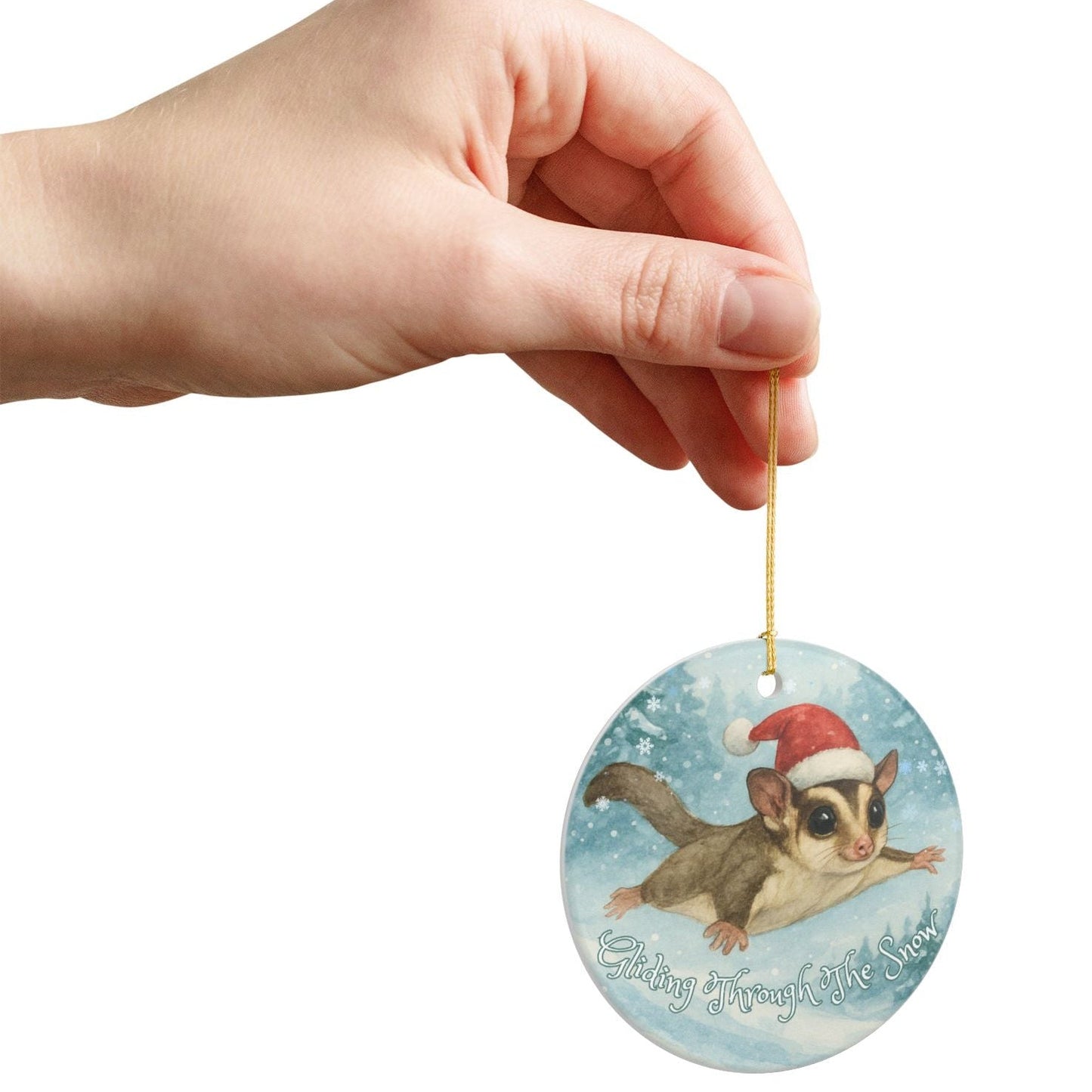 Gliding Through the Snow Sugar Glider Ceramic Ornament