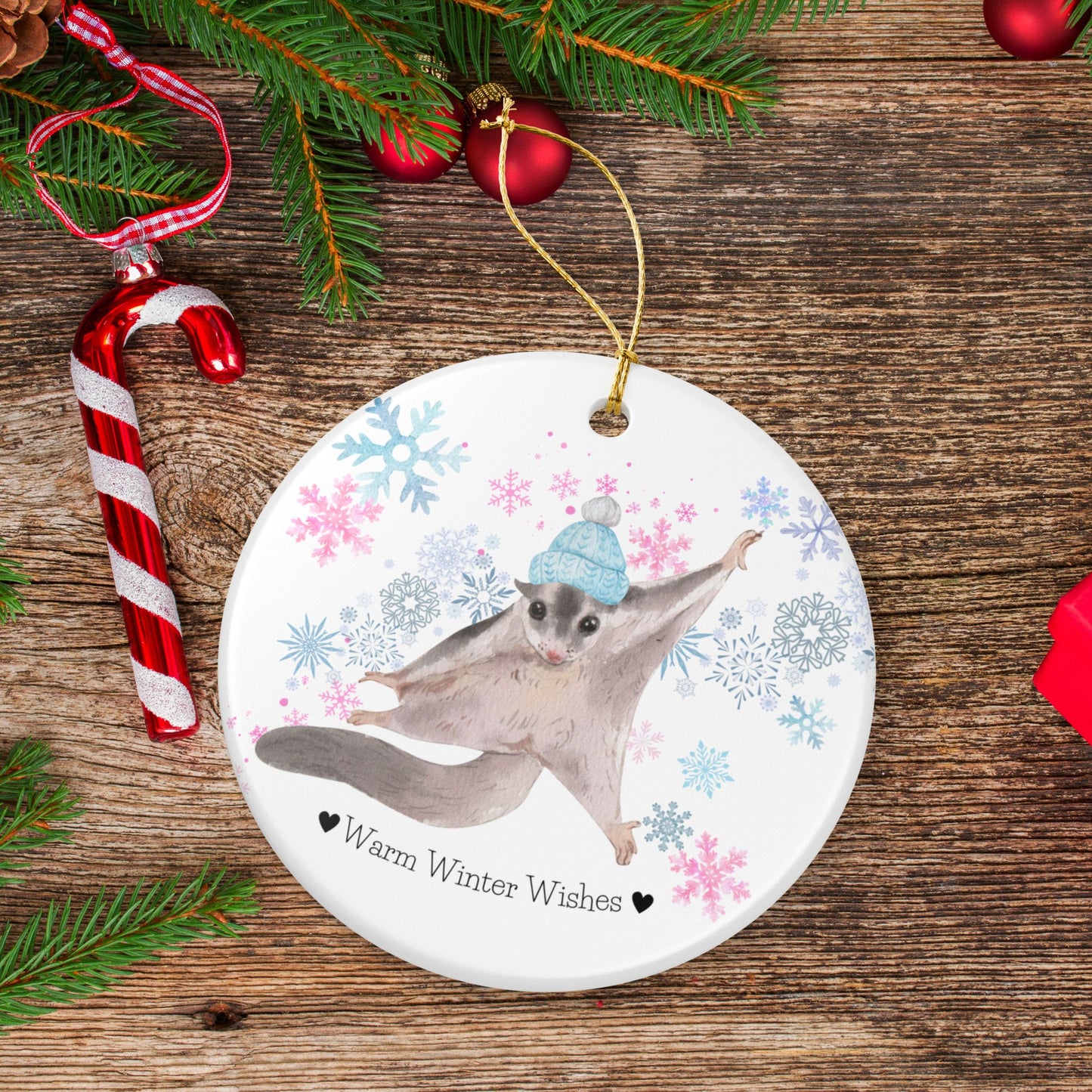 Warm Winter Wishes Sugar Glider Ceramic Ornament
