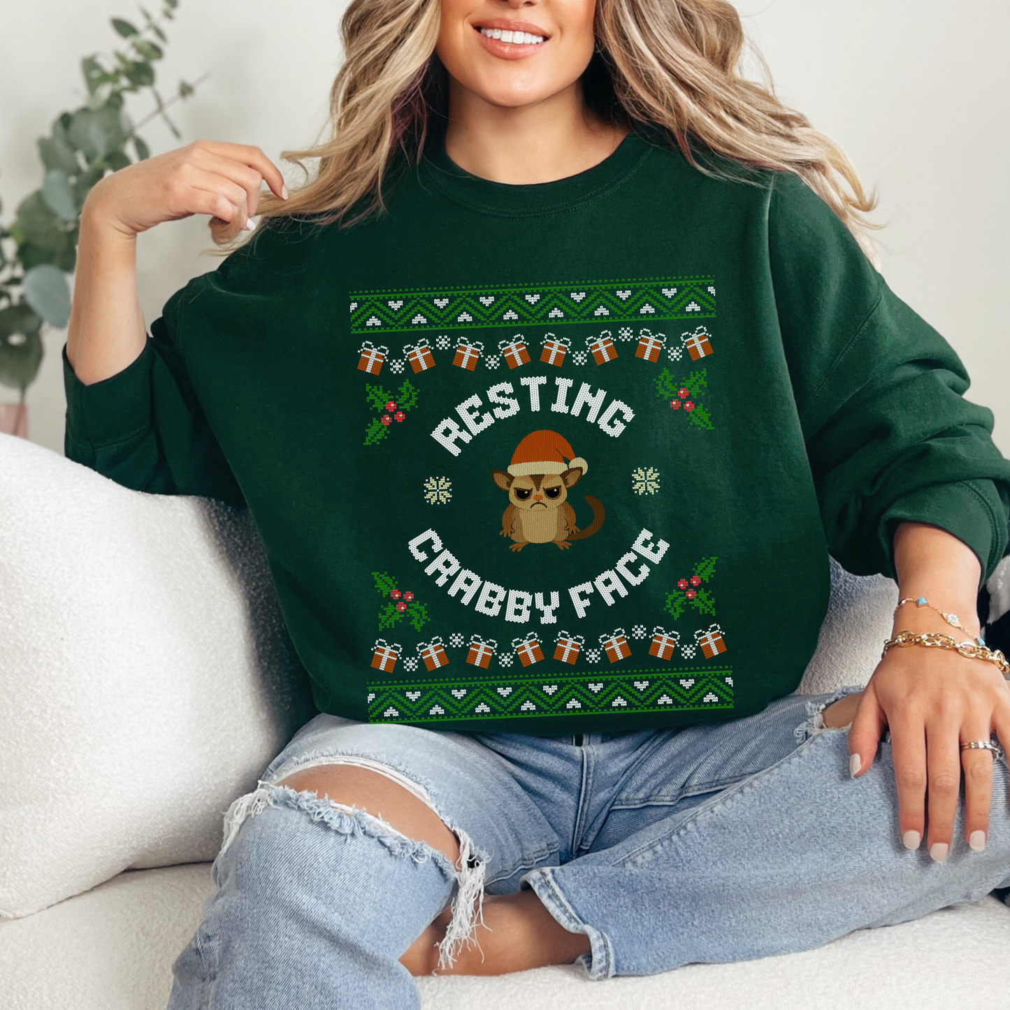 Resting Crabby Face – Faux Knit Sugar Glider Christmas Sweater