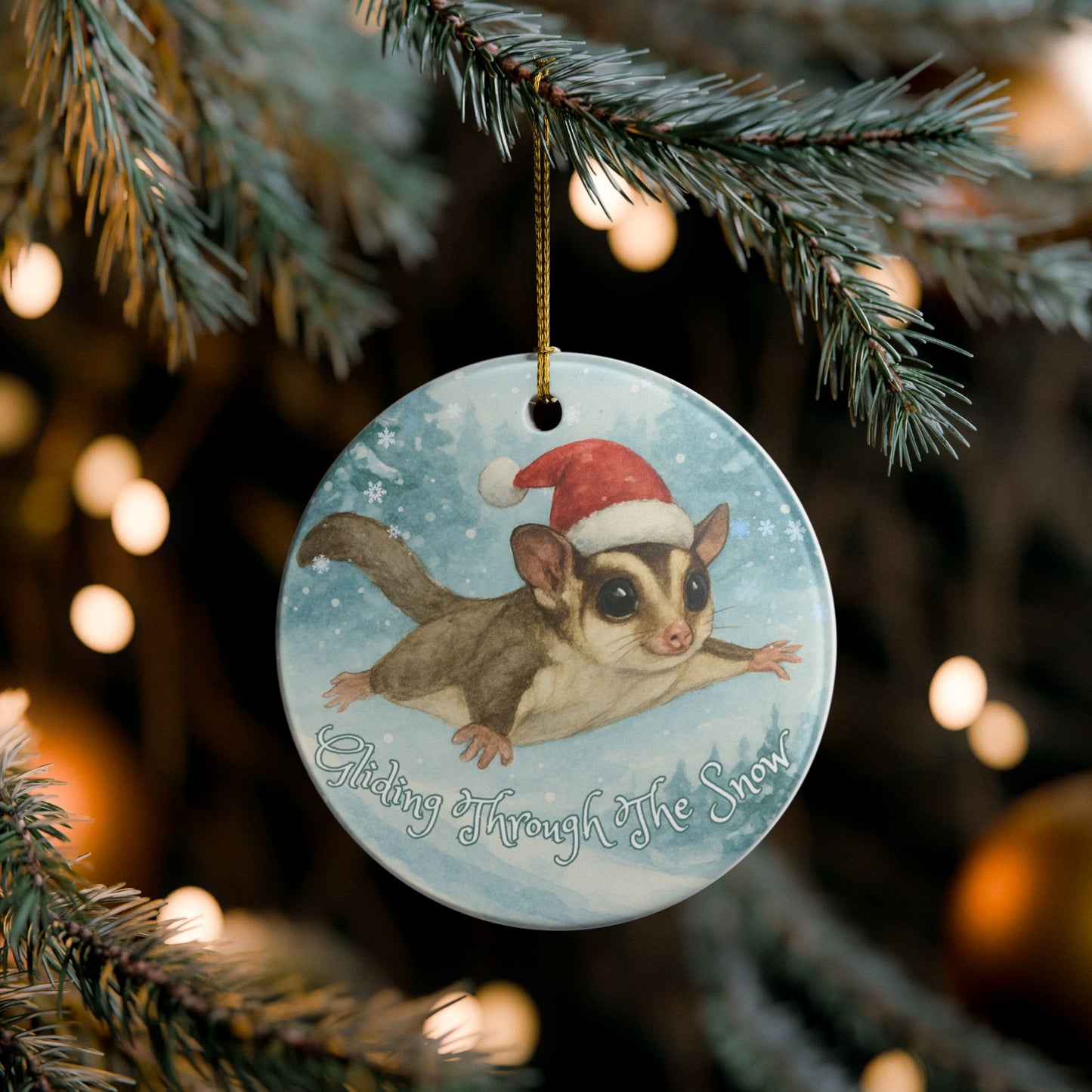 Gliding Through the Snow Sugar Glider Ceramic Ornament