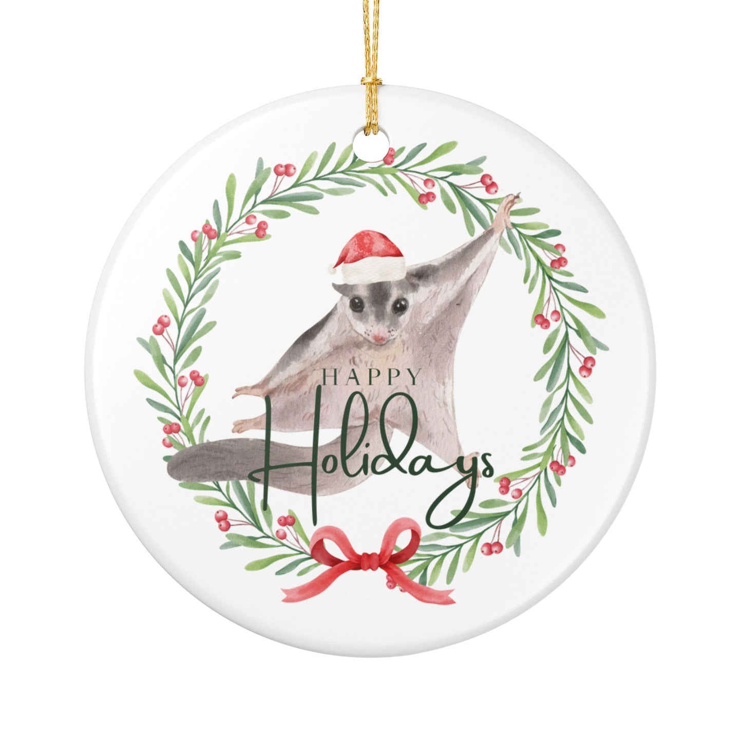 Happy Holidays Sugar Glider Wreath Ornament
