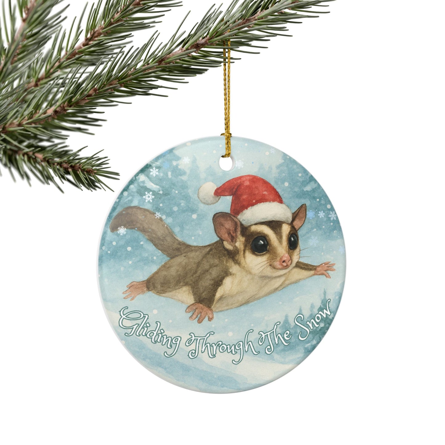 Gliding Through the Snow Sugar Glider Ceramic Ornament