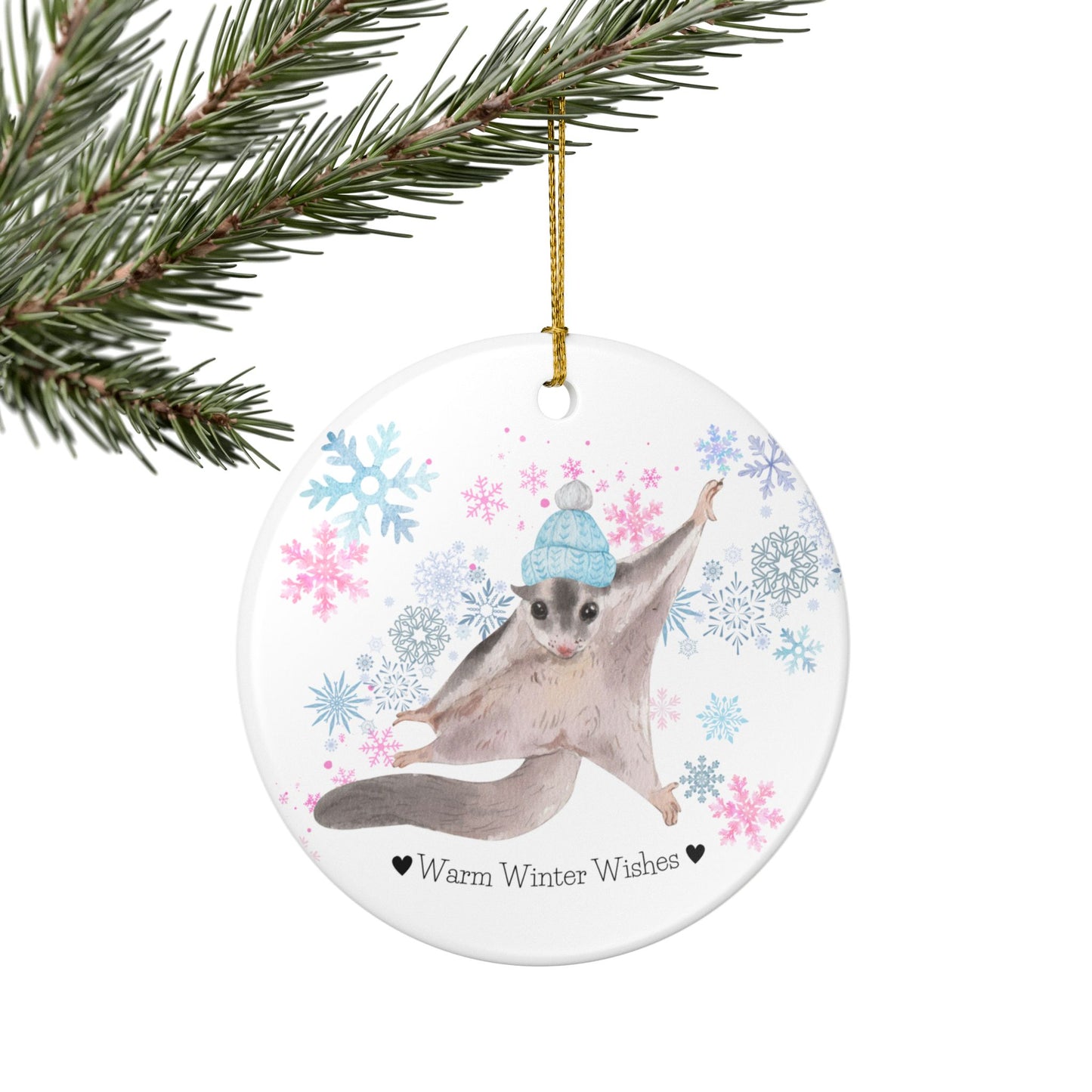 Warm Winter Wishes Sugar Glider Ceramic Ornament