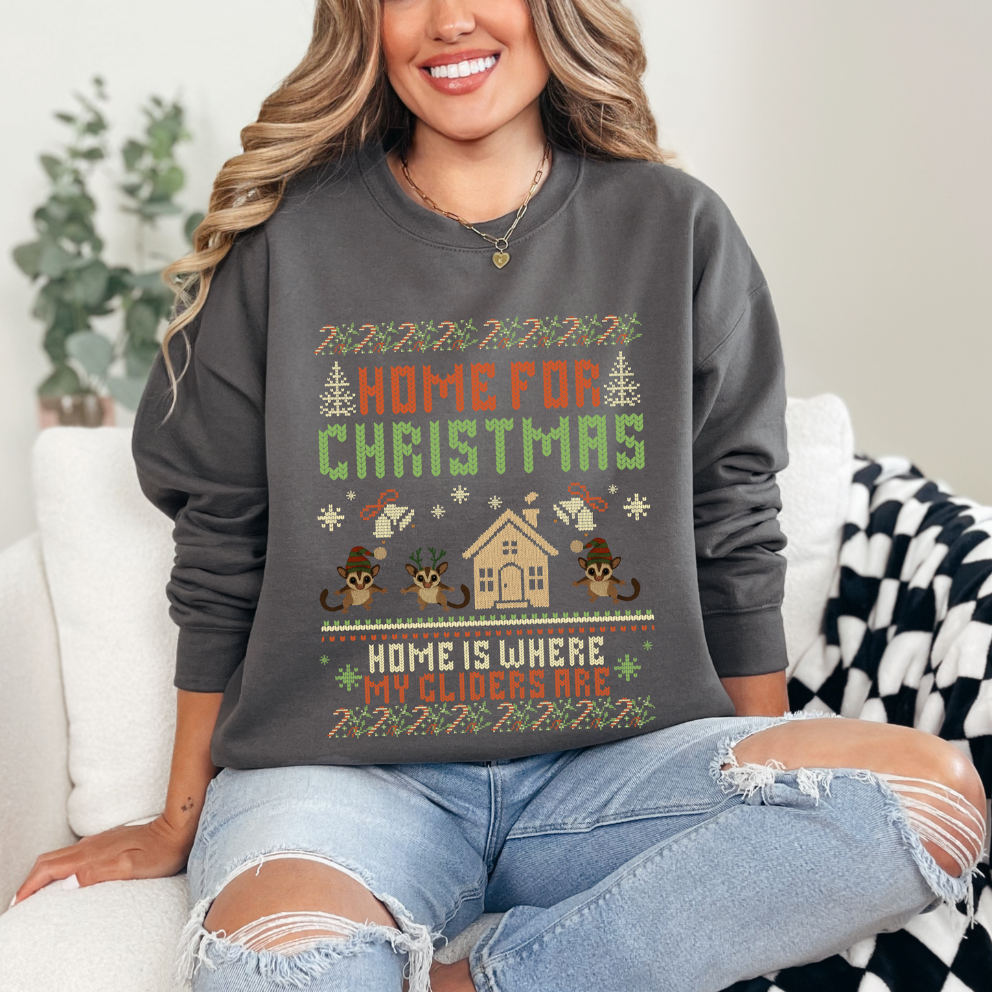 Home for Christmas – Faux Knit Sugar Glider Holiday Sweater