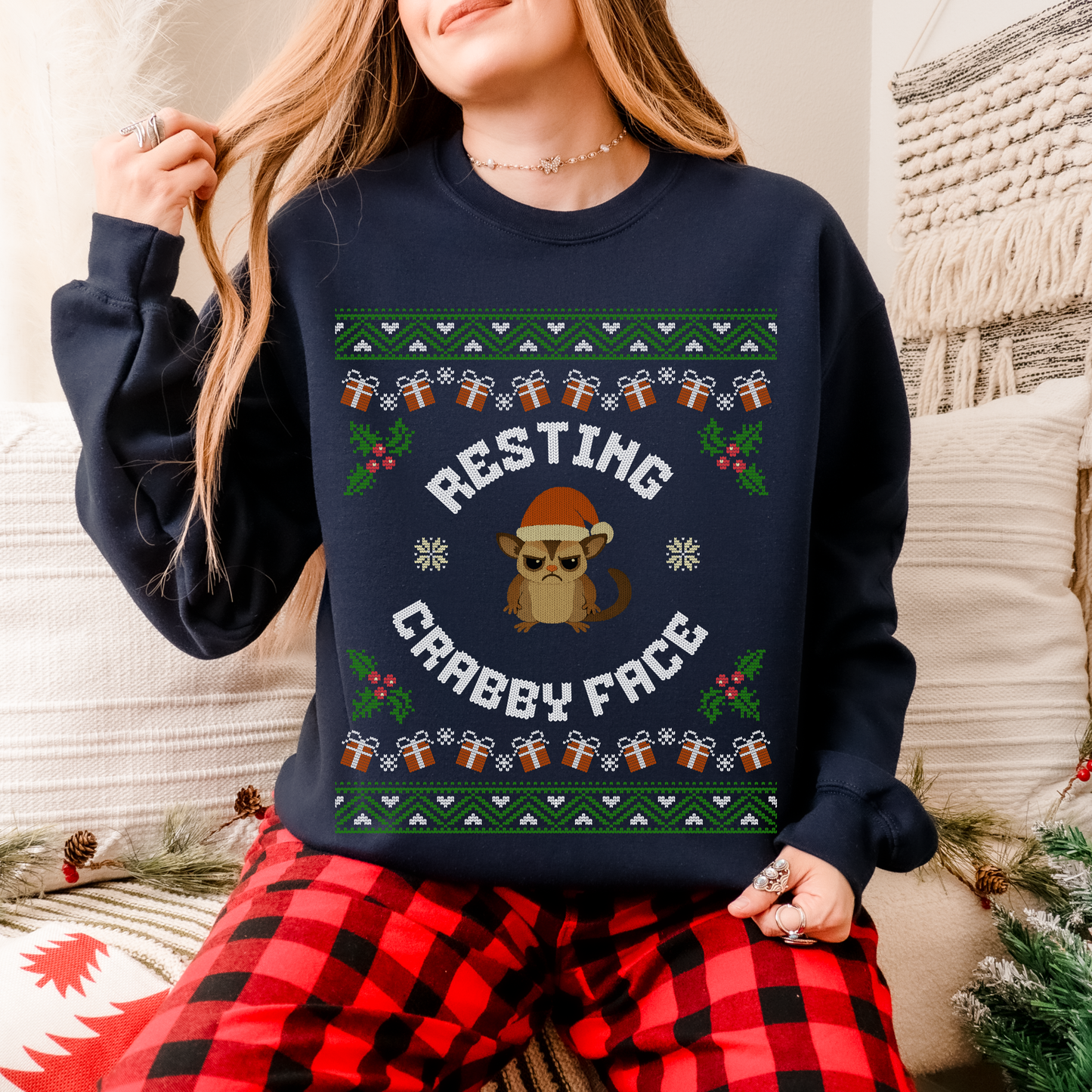 Resting Crabby Face – Faux Knit Sugar Glider Christmas Sweater